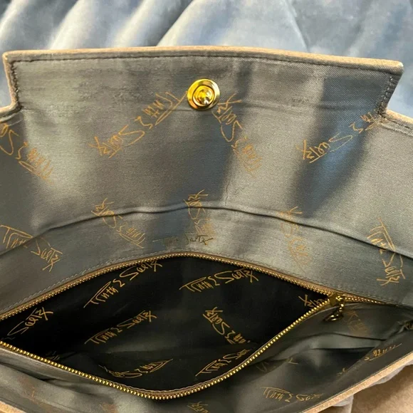 VTG Ruth Saltz Taupe/ Tan Suede Clutch with Snap Closure 13.5” x 7.5” - Picture 6 of 14